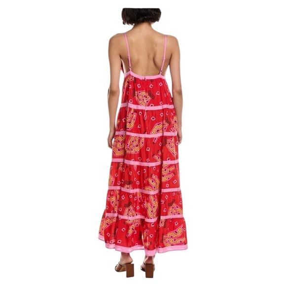 Farm Rio Tropical Banana Tiki Striped Maxi Dress M red & pink - Picture 4 of 5